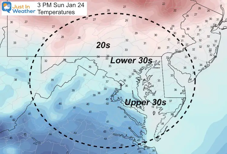 January 24 weather temperatures Sunday afterrnoon