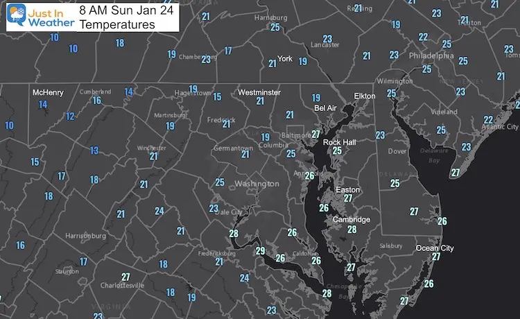 January 24 weather temperatures Sunday morning