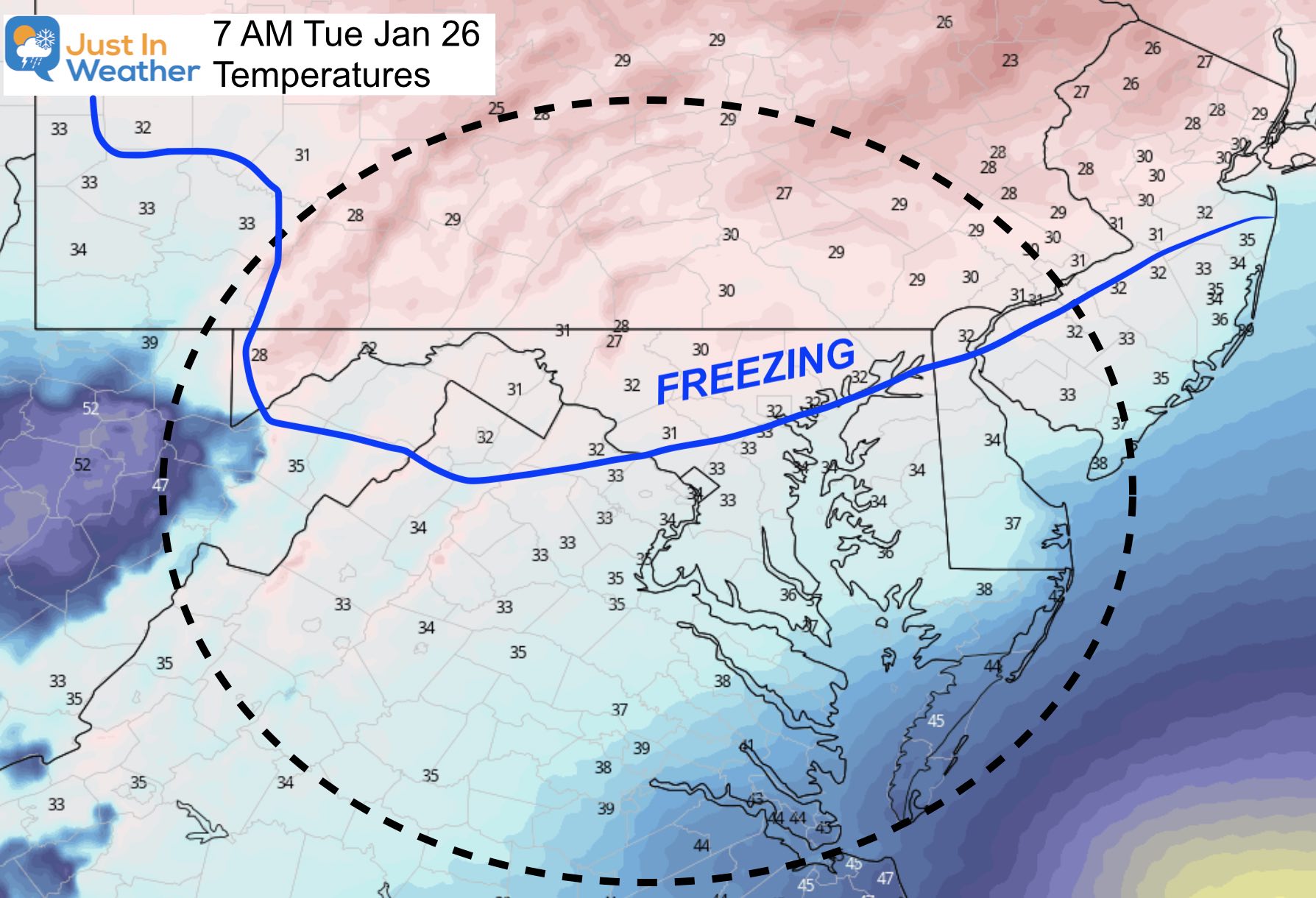 January 25 Temperatures Tuesday 7 AM