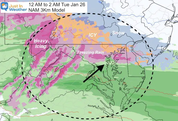 January 25 freezing rain ice Tuesday 2 AM