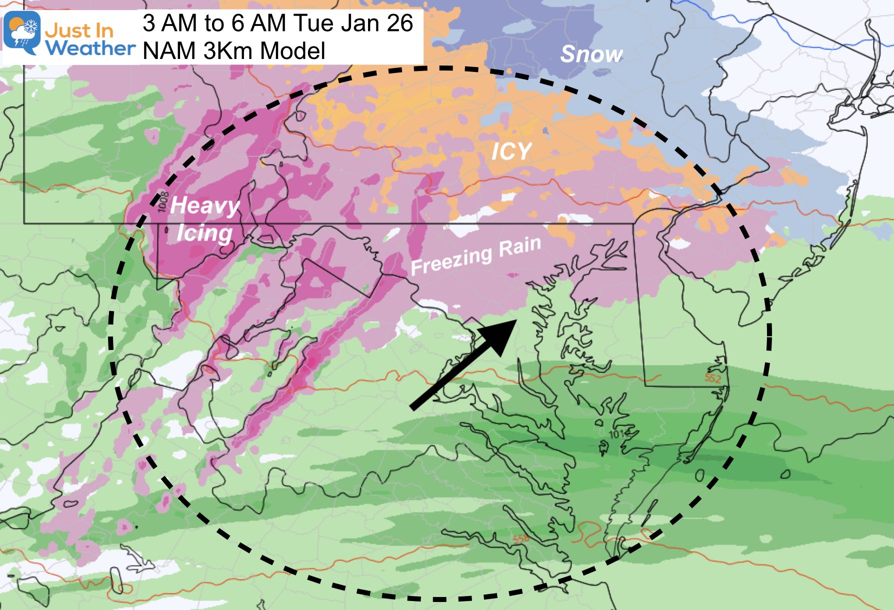 January 25 freezing rain ice Tuesday 6 AM