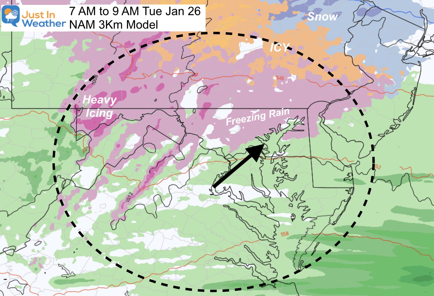 January 25 freezing rain ice Tuesday 9 AM