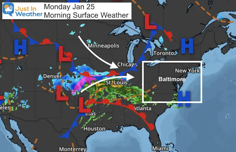 January 25 weather Monday morning