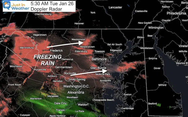 January 25 weather freeing rain ice radar 530 AM