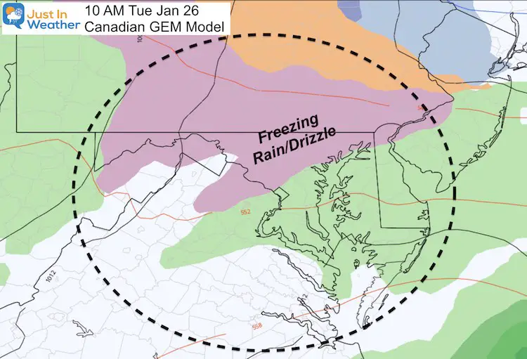 January 25 weather ice freezing rain Tuesday 10 AM