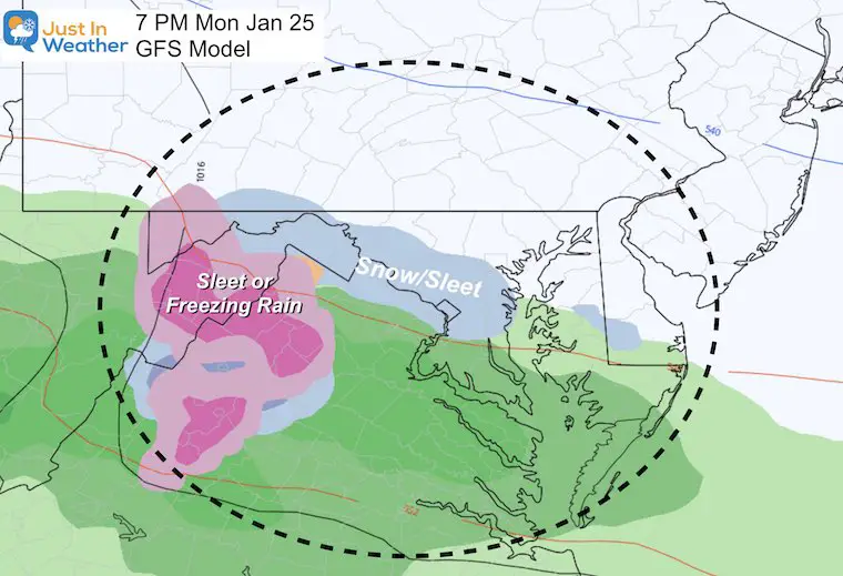 January 25 weather start ice snow Canadian