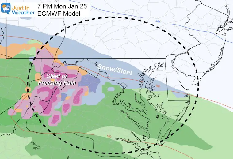 January 25 weather start ice snow ECMWF