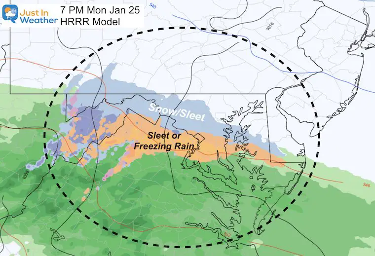 January 25 weather start ice snow HRRR