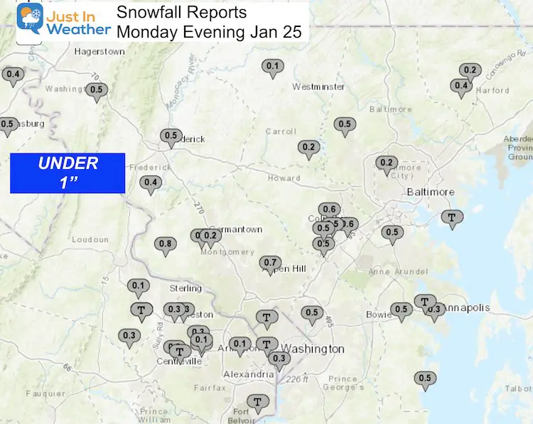 January 26 weather snow reports