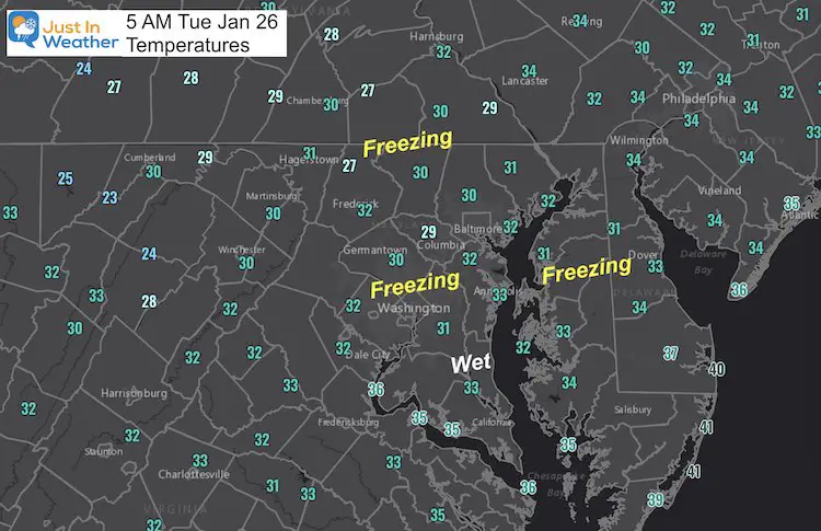 January 26 weather temperature icy 5 AM