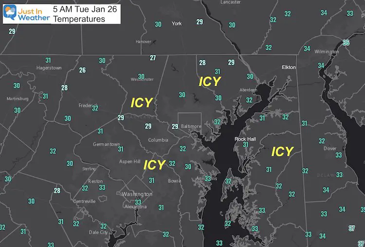 January 26 weather temperature icy close 5 AM