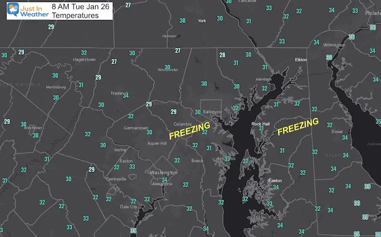 January 26 weather temperatures 8 AM close