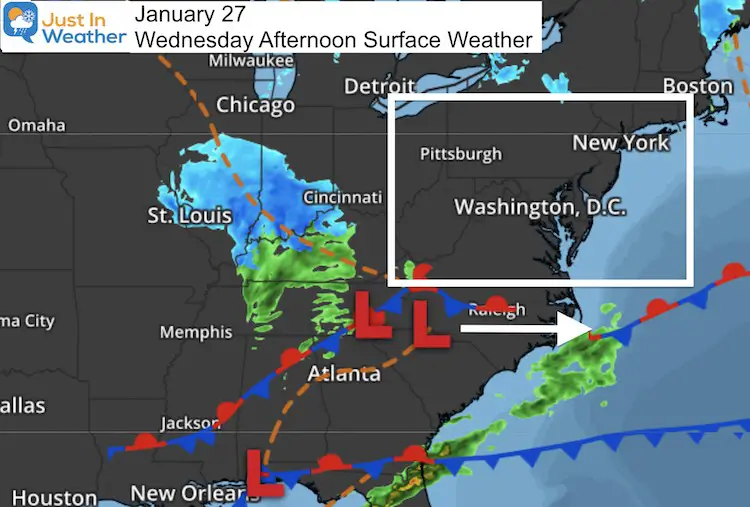 January 27 Wednesday afternoon weather map