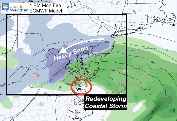 January 27 weather snow Monday ECMWF