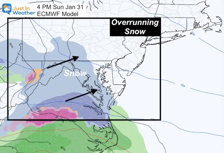 January 27 weather snow Sunday ECMWF