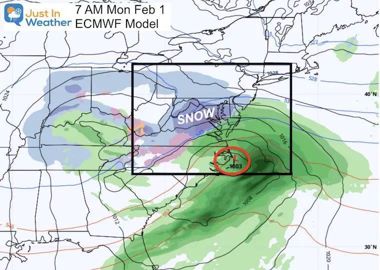 January 27 weather snow storm Monday ECMWF