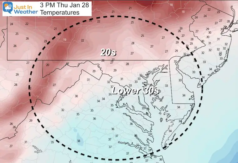 January 27 weather temperatures Thursday afternoon