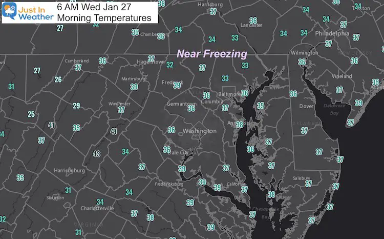 January 27 weather temperatures Wednesday morning