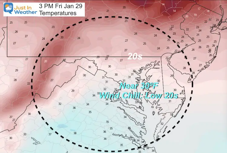 January 28 weather Friday temperatures afternoon