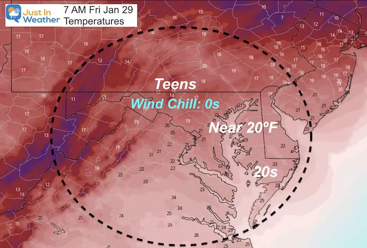 January 28 weather Friday temperatures morning