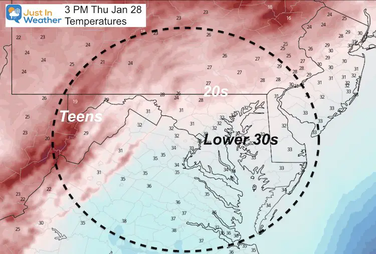 January 28 weather Thursday temperatures afternoon