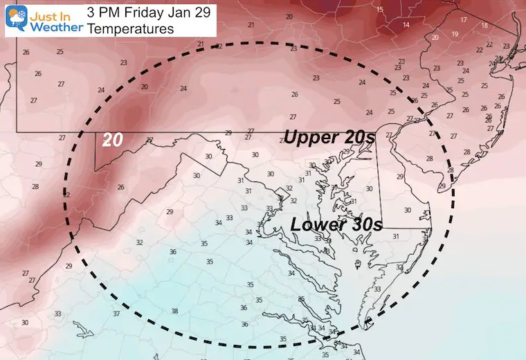 January 28 weather forecast temperature Friday afternoon