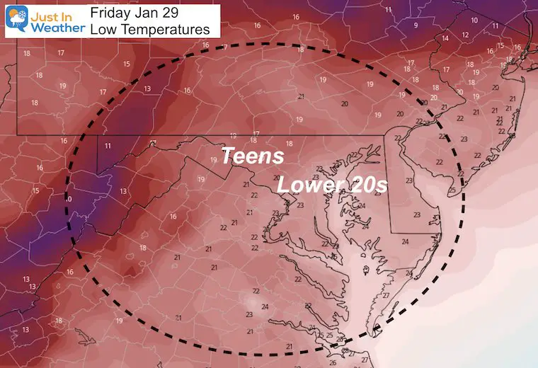 January 28 weather forecast temperature Friday morning