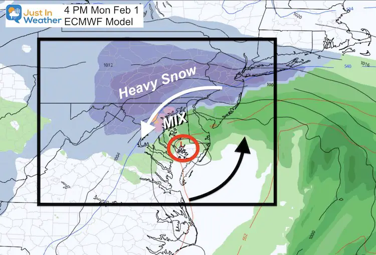 January 28 weather snow coastal storm Monday