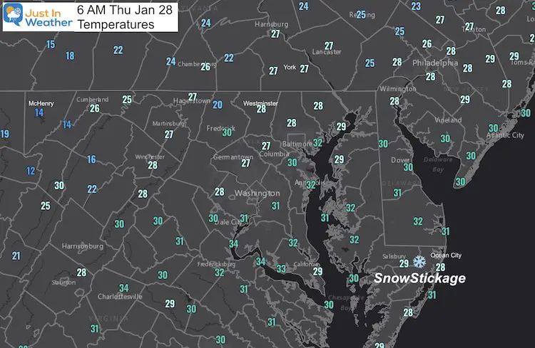 January 28 weather temperatures morning