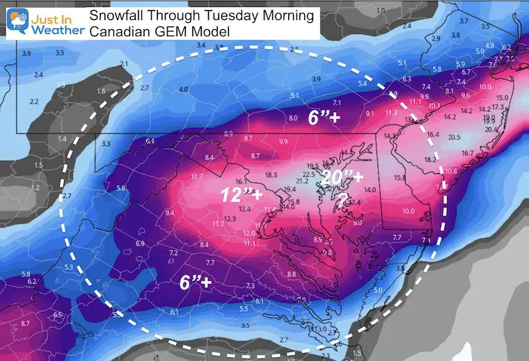 January 29 snow forecast Canadian Tuesday