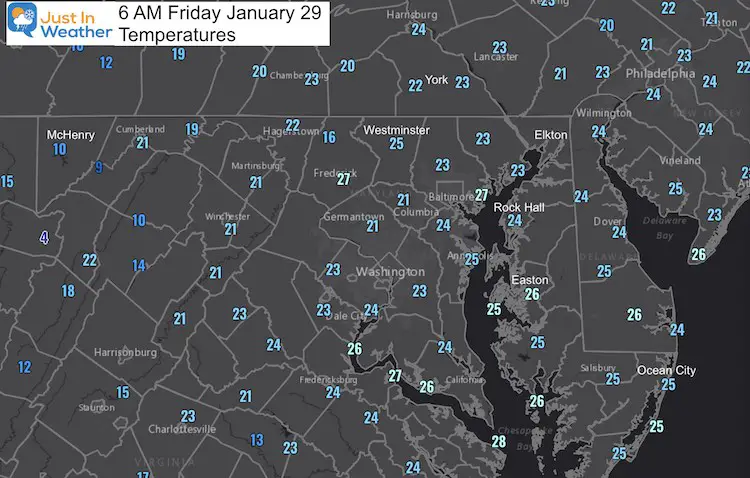January 29 weather Friday morning temperatures