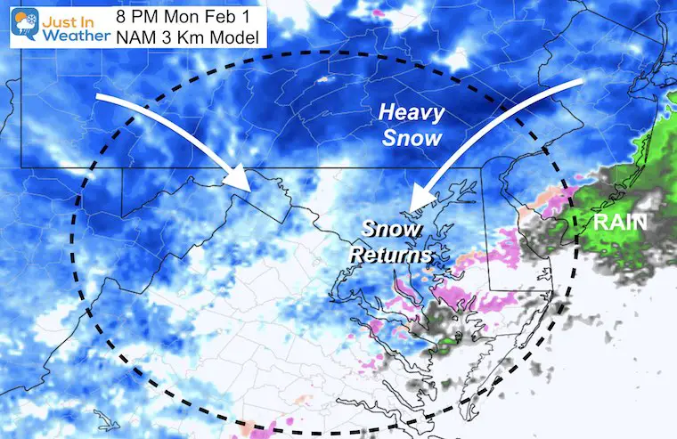 January 30 snow Monday 8 PM NAM 3 Km