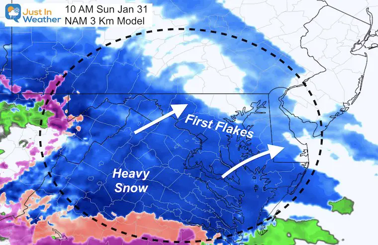 January 30 snow Sunday morning NAM 3 Km