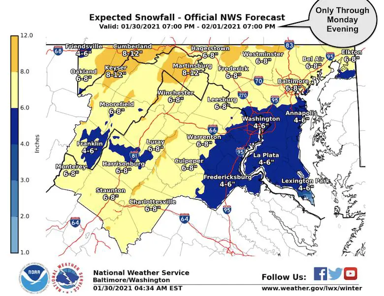 January 30 weather storm snow NWS forecast Maryland
