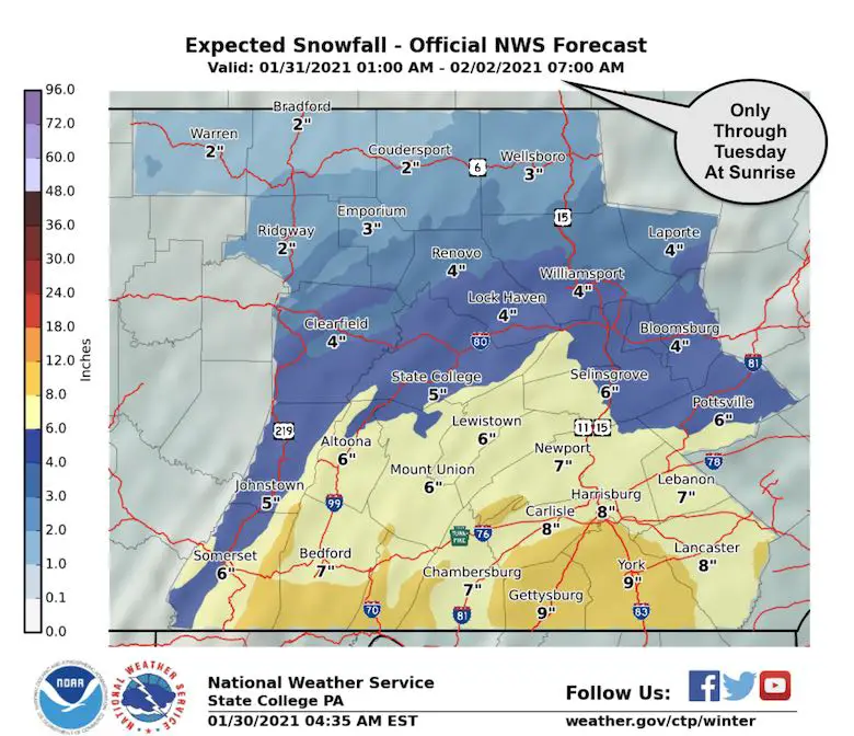 January 30 weather storm snow NWS forecast Pennsylvania