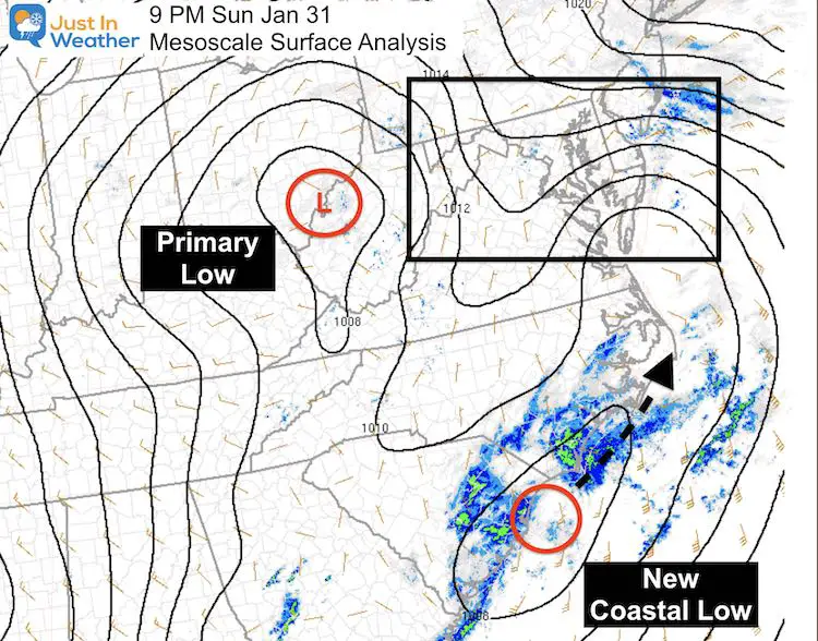 January 31 Sunday Evening Storm Surface Analysis