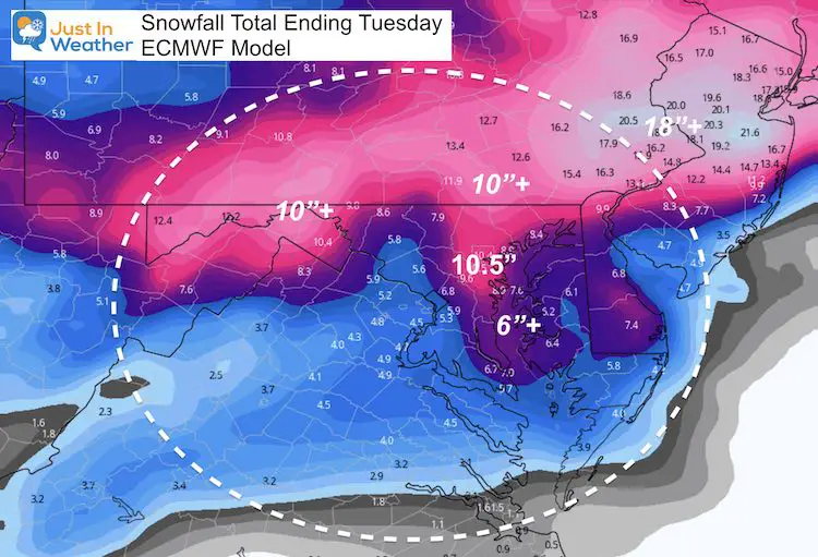 January 31 storm new snow total ECMWF