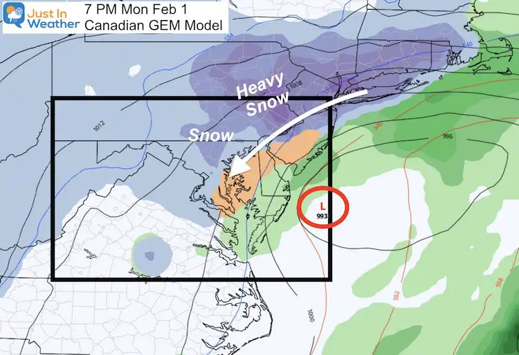 January 31 weather storm Monday Afternoon 7 PM Canadian