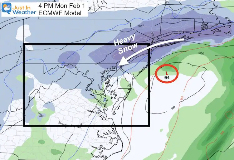 January 31 weather storm Monday Afternoon ECMWF