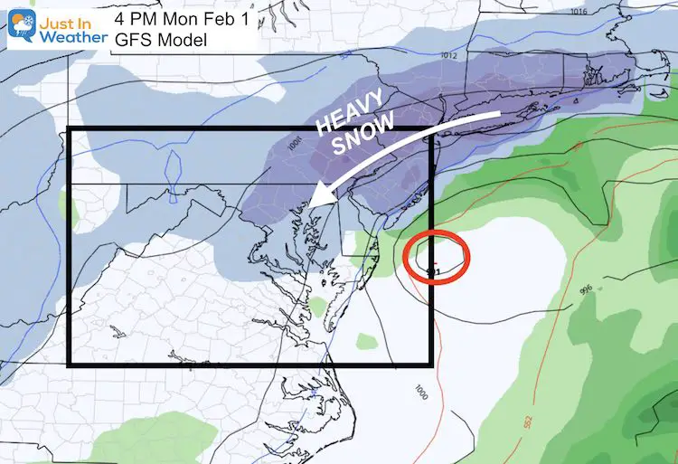 January 31 weather storm Monday Afternoon GFS