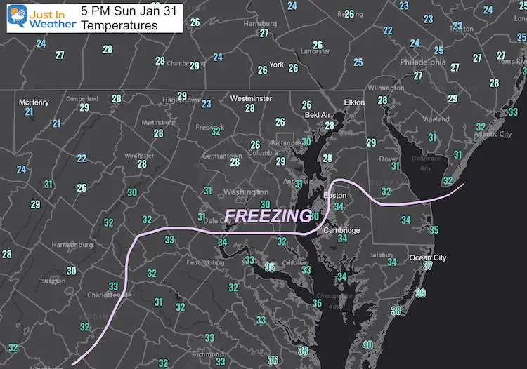 January 31 weather storm temperatures 5 PM