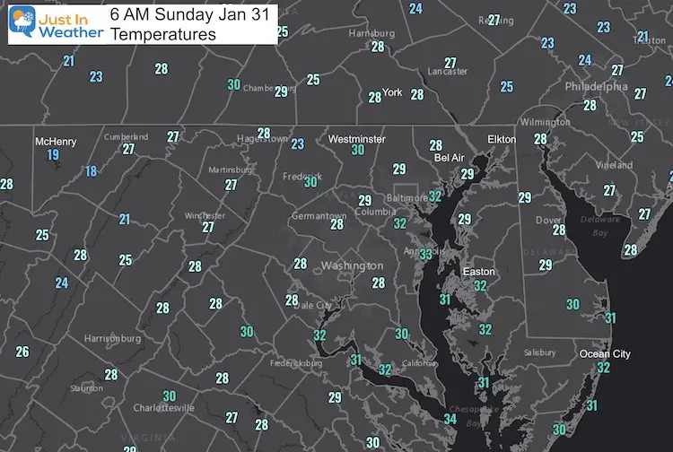 January 31 weather temperatures 630 AM