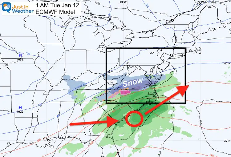 January 4 forecast map next Tuesday rain snow