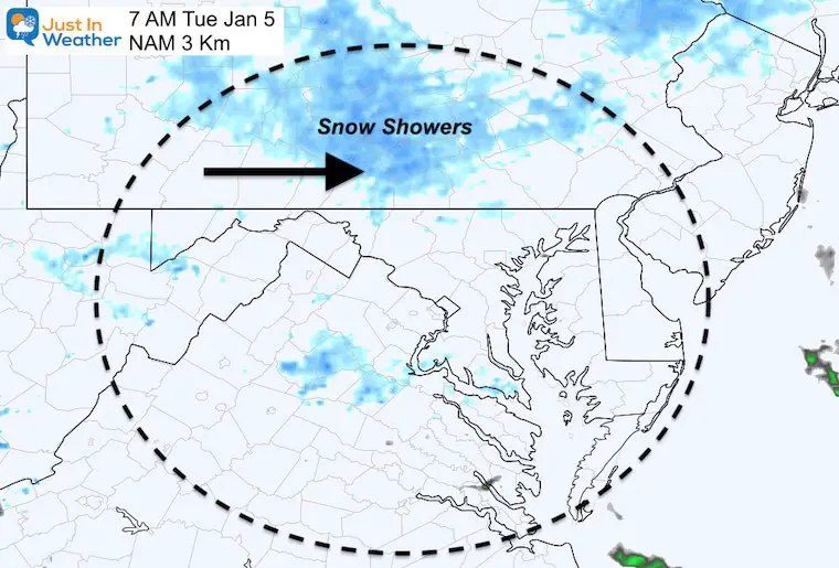 January 4 weather snow Tuesday morning 7 AM