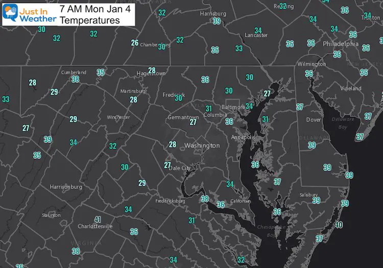 January 4 weather temperatures Monday morning