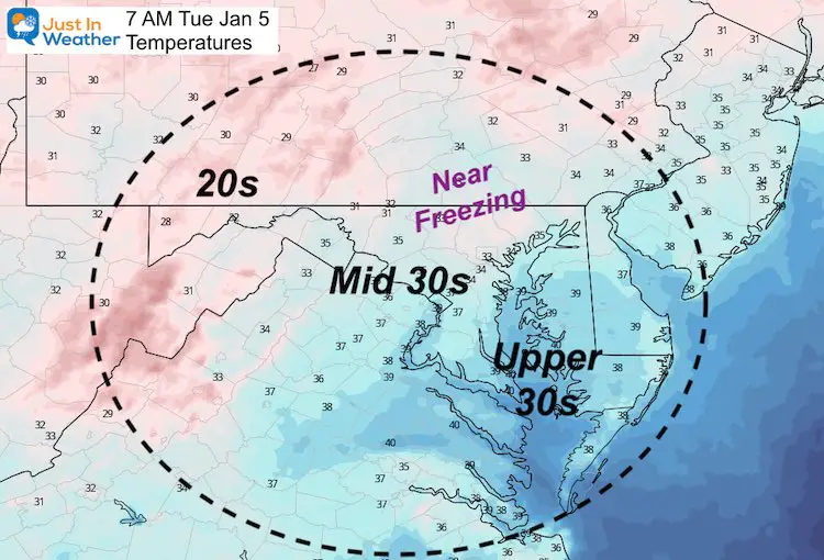 January 4 weather temperatures Tuesday 7 AM