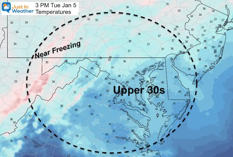 January 4 weather temperatures Tuesday afternoon