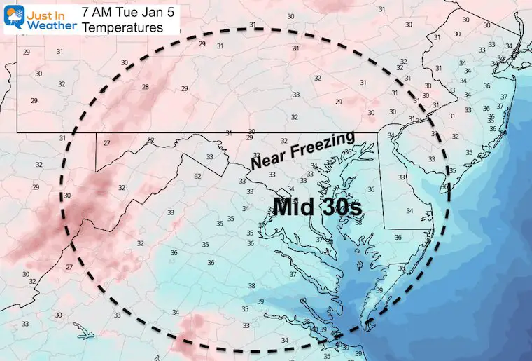 January 4 weather temperatures Tuesday morning