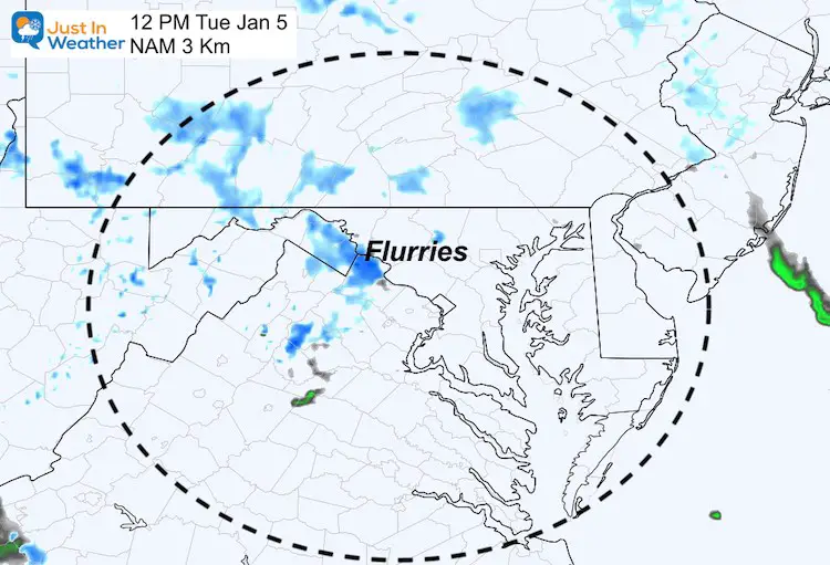 January 5 weather Tuesday noon snow