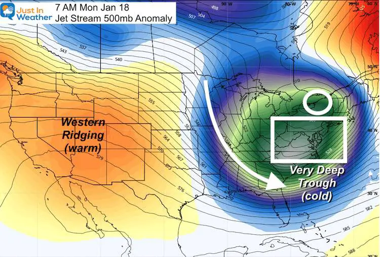 January 5 weather jet stream deep trough Monday Jan 18